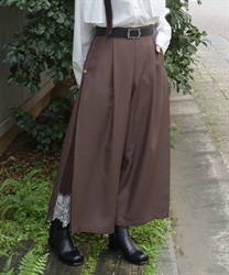 裾レースサイド切替ワイドパンツ【WEB先行販売】(茶-F)