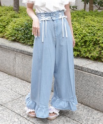 ハイウエストワイドデニムパンツ(ウォッシュ-M)