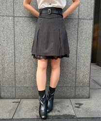 ベルト付ハイウエストミニスカート(黒-M)