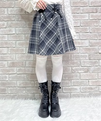 Ｗリボン起毛チェックミニスカート(黒-M)
