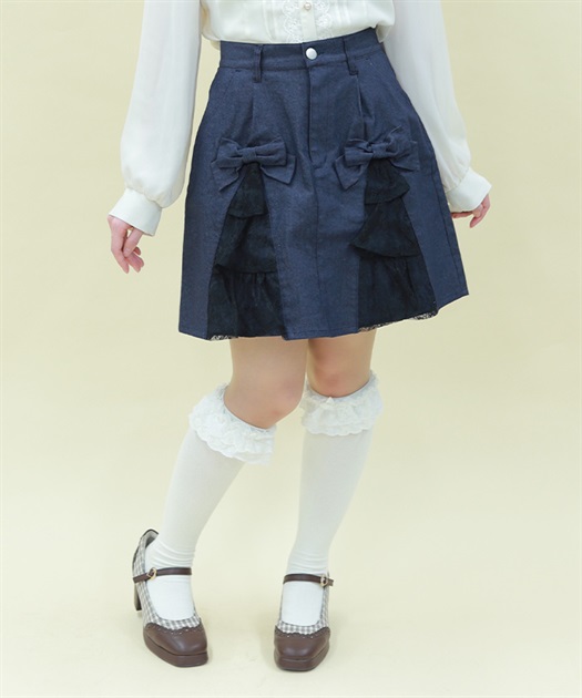 レースフリルデニムスカート