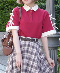 バイカラーシャツポロプルオーバー【POE】(赤-M)