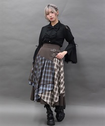 チェックランダムフリルスカート(モカ-M)