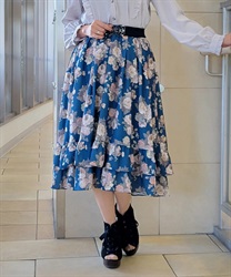 ローズブーケ柄ミディスカート(ブルーグリーン-S)