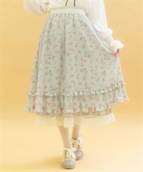 ミニチュアローズ柄スカート【2点10%OFF対象商品】(ミント-F)