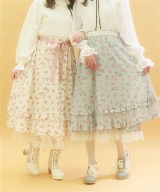 ミニチュアローズ柄スカート【2点10%OFF対象商品】
