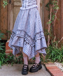 チェックギャザーイレヘムスカート【予約】(グレー-F)