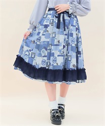 コラージュプリントフリルスカート