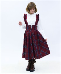 フリルサス付ハイウエストスカート(ワイン-M)