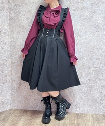 フリルサス付ハイウエストスカート(黒-M)