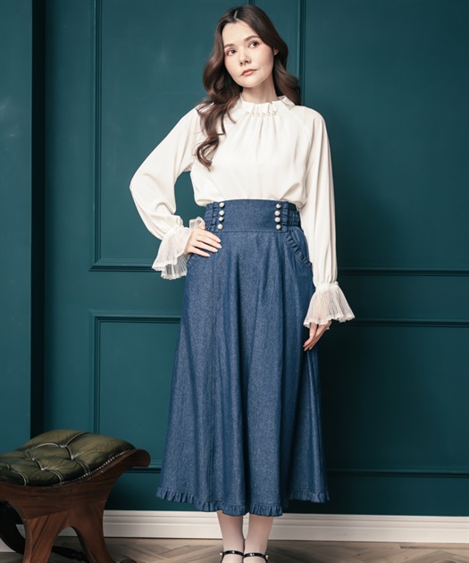 パール釦デザインデニムスカート | outlet | axes femme online shop パール釦デザインデニムスカート | outlet | axes femme online shop