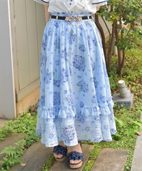 紫陽花柄シアーストライプスカート(サックス-F)