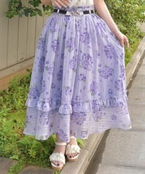 紫陽花柄シアーストライプスカート(ラベンダー-F)