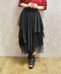 異素材イレヘムロングスカート(黒-F)