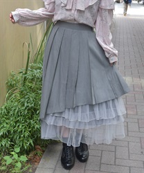 アシメプリーツ×チュールスカート【WEB先行販売】(グレー-F)