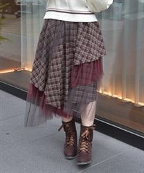異素材イレヘムボリュームスカート【WEB限定価格】(ワイン-F)