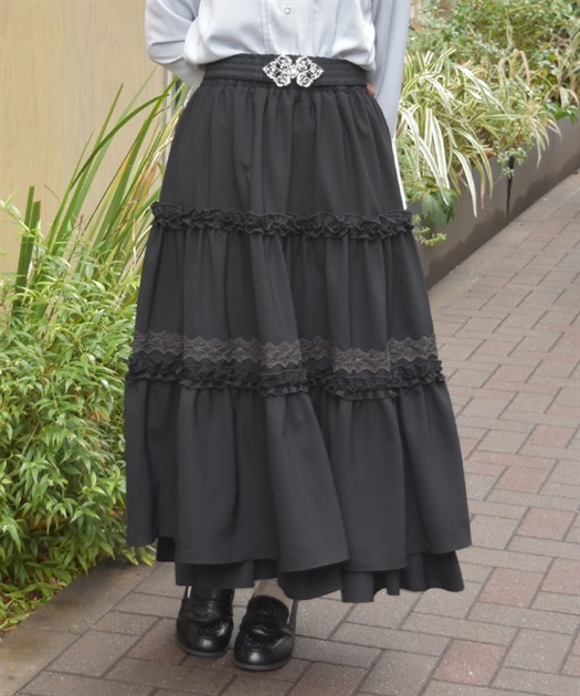 フリル切替ティアードスカート【予約】(黒-F)