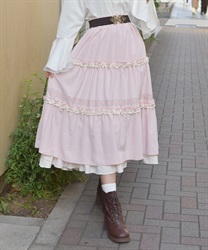 フリル切替ティアードスカート(ピンク-F)