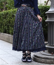 苺柄切替フレアスカート(紺-F)