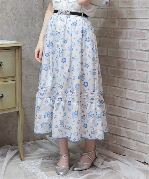 ネモフィラ柄連ボタンスカート【予約】