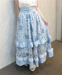 紫陽花柄プリントチュールスカート【予約】(サックス-M)
