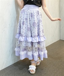 紫陽花柄プリントチュールスカート【予約】(ラベンダー-M)