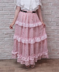 リボン柄シアーチェックスカート(ピンク-M)