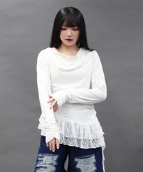 ドレープアシメレースヘムプルオーバー【期間限定価格】(白-M)