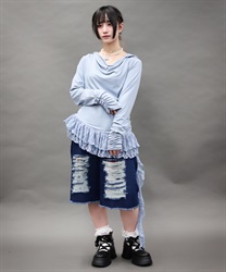 ドレープアシメレースヘムプルオーバー【期間限定価格】(サックス-M)