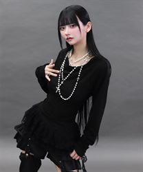 ドレープアシメレースヘムプルオーバー【期間限定価格】(黒-M)