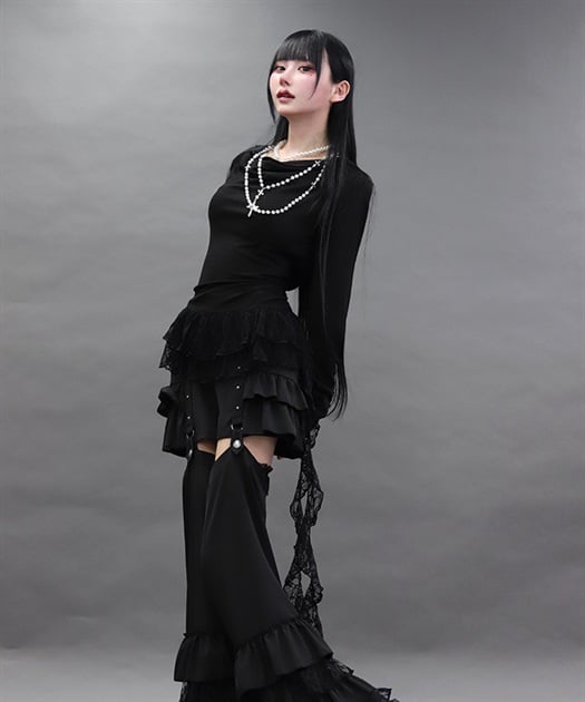 ドレープアシメレースヘムプルオーバー