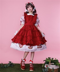 コットンフリルエプロン(赤-M)