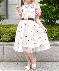 チェリー×ローズ刺繍ジャンパースカート(生成り-M)