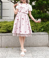 チェリー×ローズ刺繍ジャンパースカート(ピンク-M)