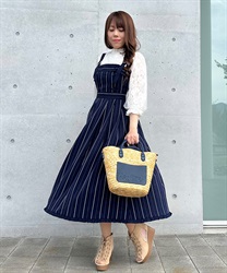 バックリボンストライプジャンパースカート | レディース服 バックリボンストライプジャンパースカート | レディース服