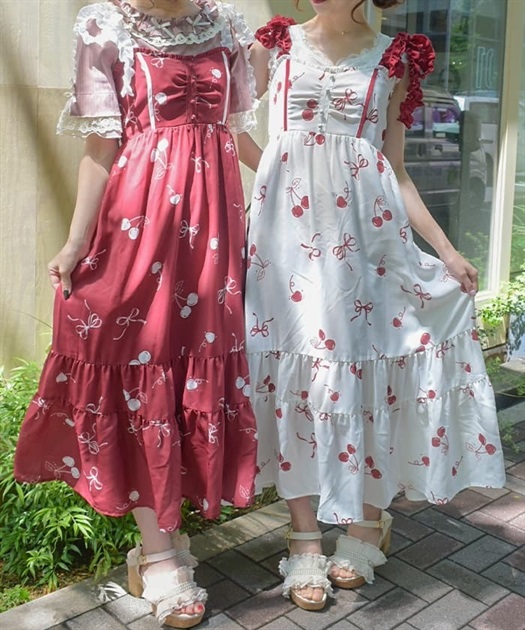 チェリー柄フリルリボンワンピース【期間限定価格】 | outlet チェリー柄フリルリボンワンピース【期間限定価格】 | outlet