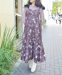 トゥシューズ柄リボン付ワンピース(茶-F)