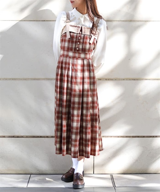 刺繍入り配色チェックジャンスカ | outlet | axes femme online shop 刺繍入り配色チェックジャンスカ | outlet | axes femme online shop