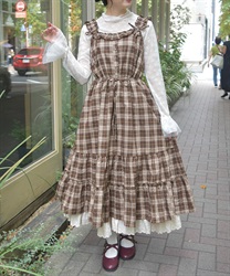 コットンレース使チェックワンピース【WEB先行販売】(茶-F)