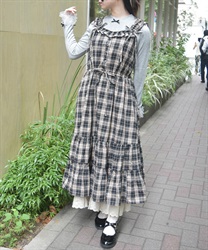 コットンレース使チェックワンピース【WEB先行販売】(黒-F)