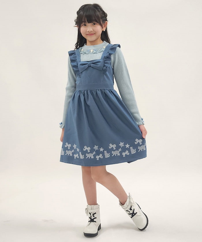 kidsネコ×星×リボン刺繍ジャンパースカート | axes femme online shop