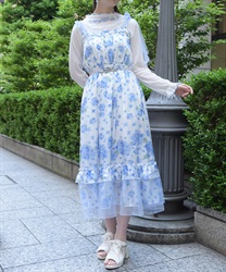 紫陽花柄ショルダーリボンワンピース【WEB先行販売】(白-F)