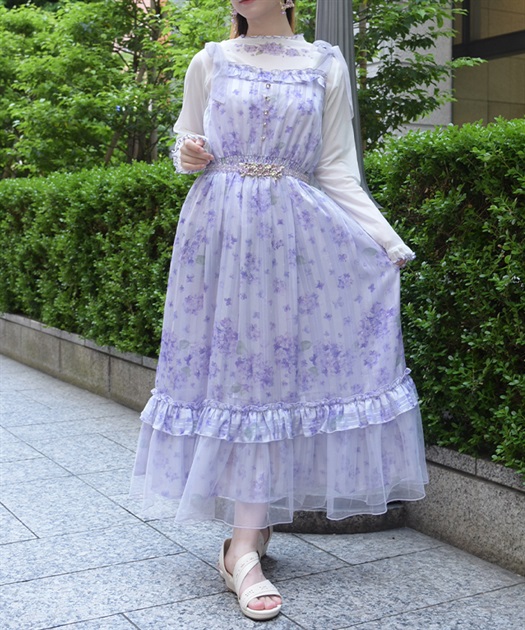 紫陽花柄ショルダーリボンワンピース【WEB先行販売】