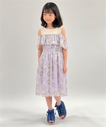 ミルフィーユローズ柄ワンピース(ラベンダー-120cm)