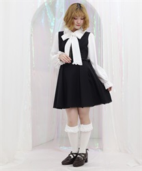 リボン付センタージップジャンパースカート(黒-M)