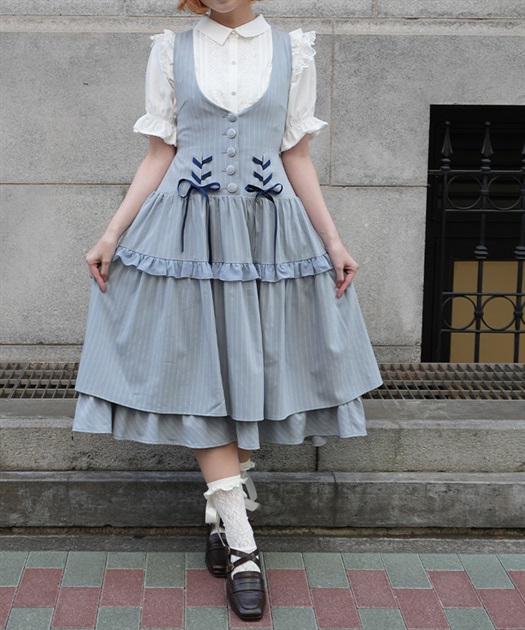 ダブルリボンストライプジャンパースカート