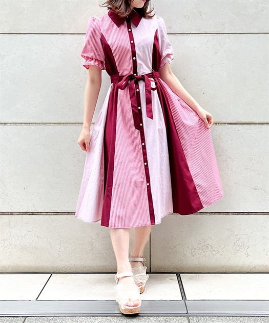 ストライプ切替配色シャツワンピース | outlet | axes femme