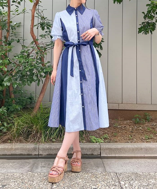 ストライプ切替配色シャツワンピース | outlet | axes femme