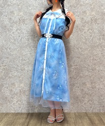 ソーダ柄シャツワンピース(サックス-M)