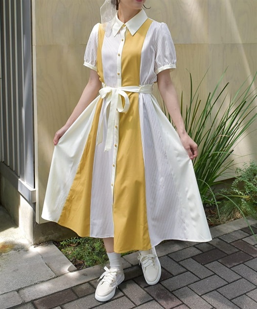 ストライプ切替シャツワンピース | axes femme | axes femme ストライプ切替シャツワンピース | axes femme | axes femme